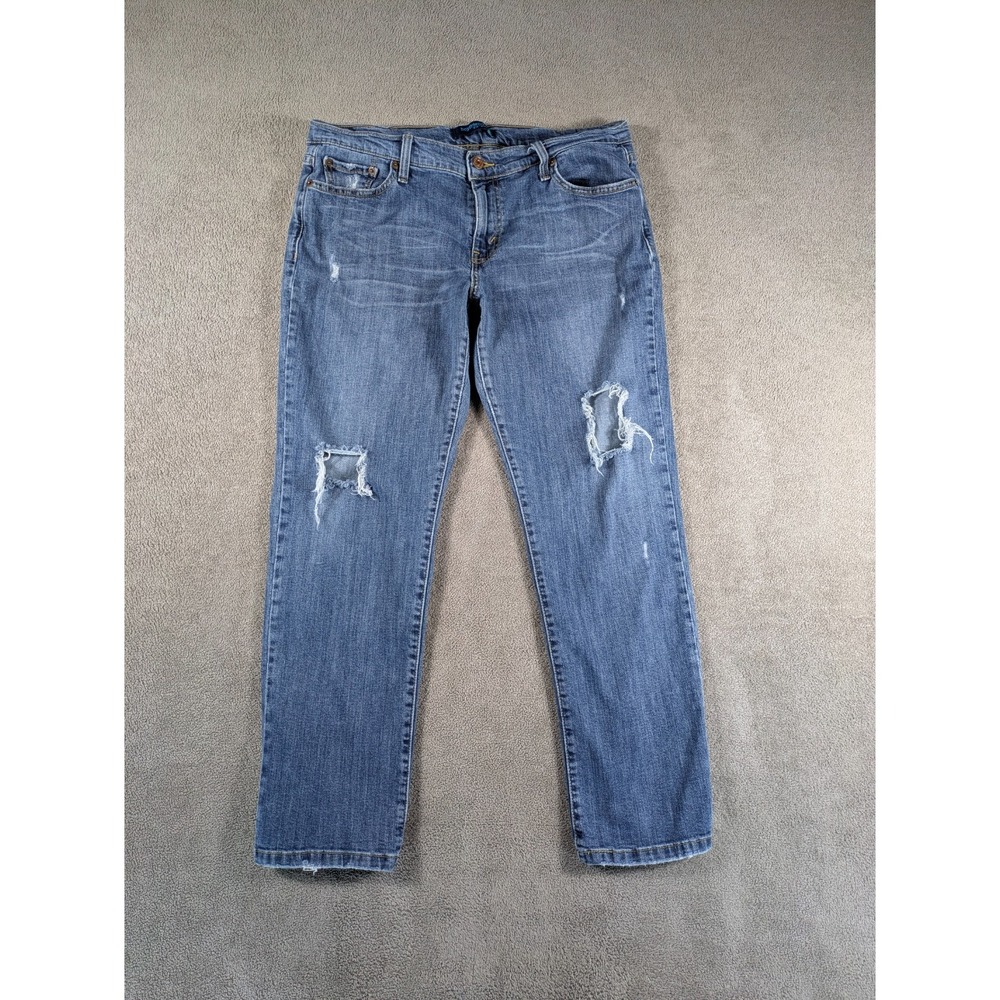 Levi's 513 Boyfriend Jeans Womens 13 Medium Blue Denim Distressed Straight Leg